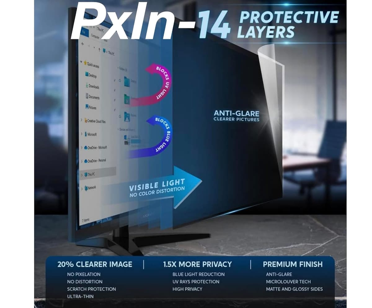 18.5 inch (16:9) Monitor - Pro Privacy Screen Guard | Anti Glare | Anti Blue Light | UV(A/B/C) Block | PXIN - Image 4