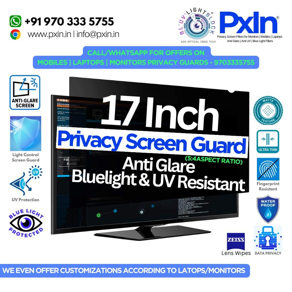 19 inch (16:10) Monitor - Pro Privacy Screen Guard | Anti Glare | Anti Blue Light | UV(A/B/C) Block | PXIN - Image 1