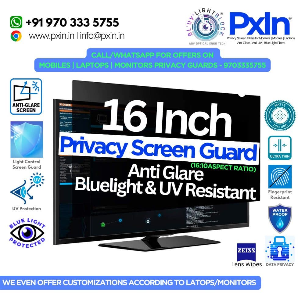 22 inch (16:9) Monitor - Pro Privacy Screen Guard | Anti Glare | Anti Blue Light | UV(A/B/C) Block | PXIN - Image 1