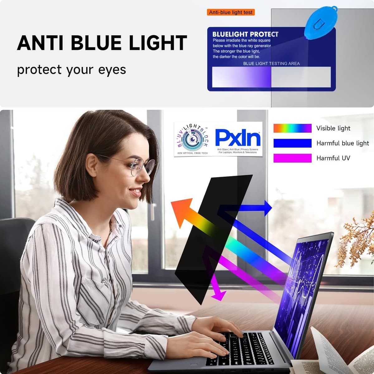 MacBook Air 13 inch (Intel 2015?C2017) - Pro Privacy Screen Guard | Anti Glare | Anti Blue Light | UV(A/B/C) Block | PXIN - Image 3