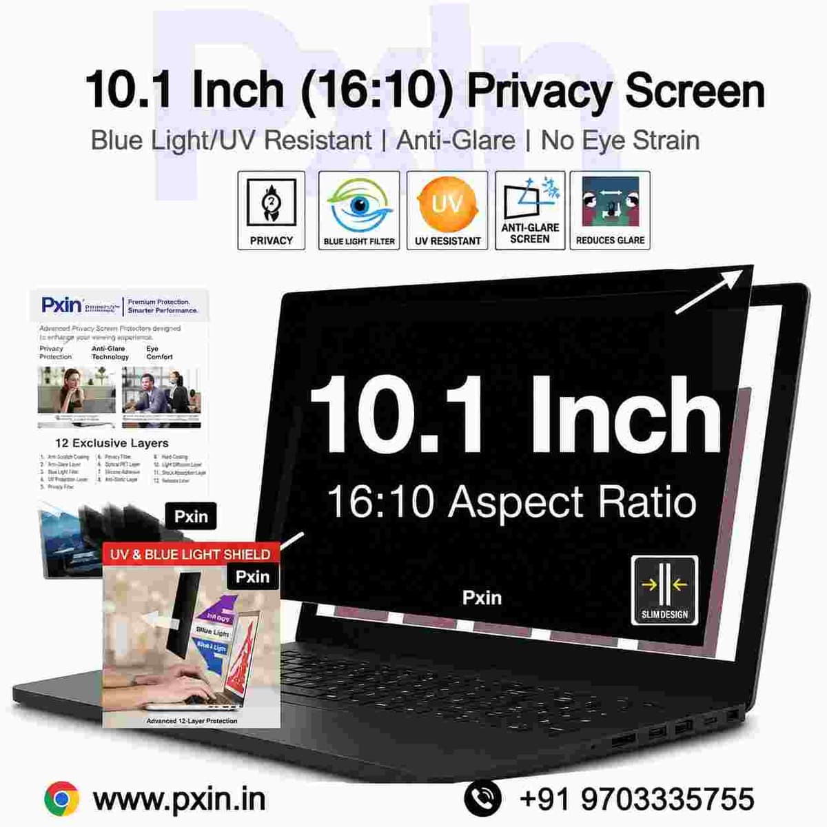 10.1 inch (16:10) Laptop Pro Privacy (Anti Blue Light & Anti Glare) Screen Guard - Image 1