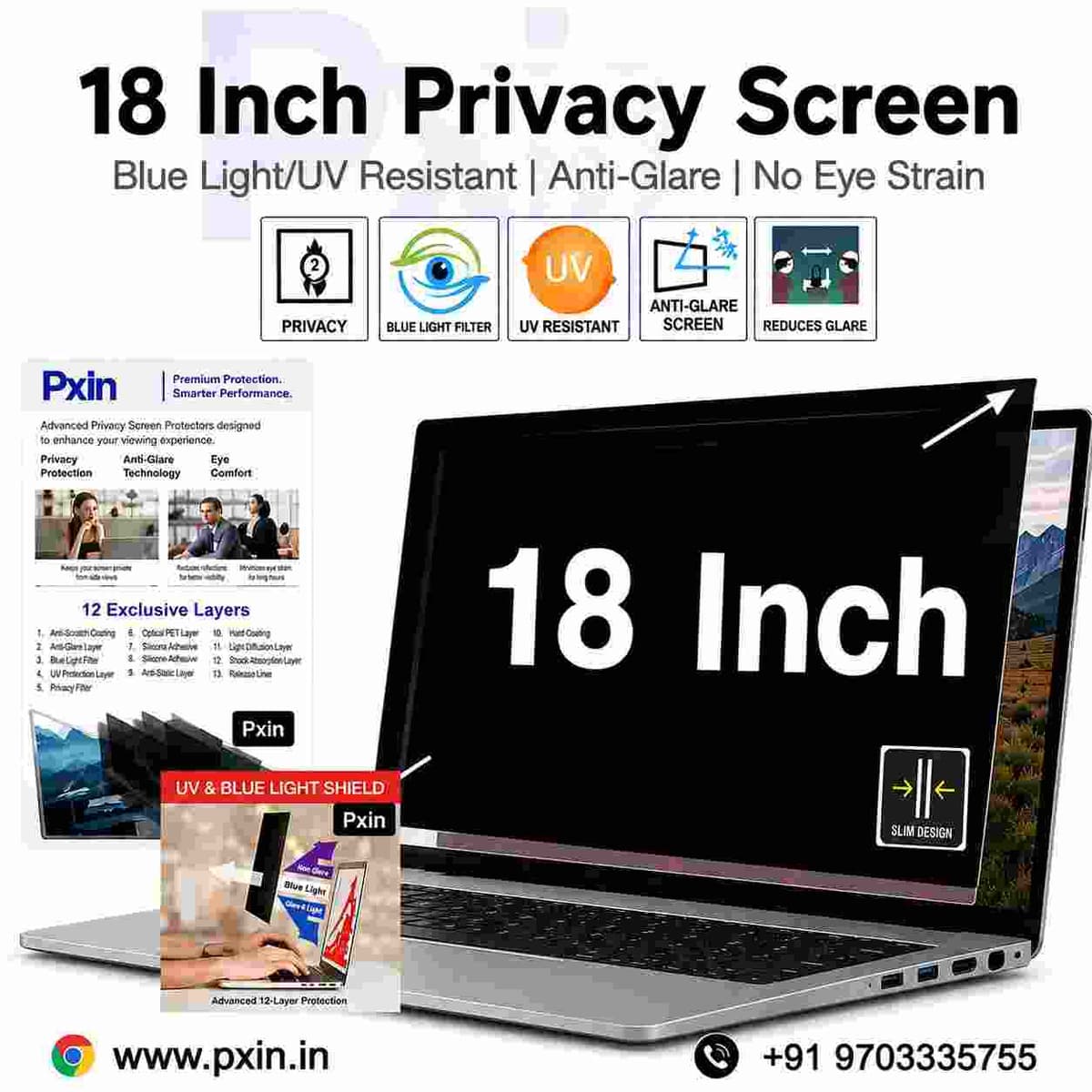18 inch (16:10) Laptop Pro Privacy (Anti Blue Light & Anti Glare) Screen Guard - Image 1