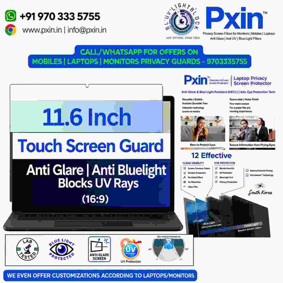 11.6 inch (16:9) Touch Laptop Anti Blue Light & Anti Glare Screen Guard - Image 1