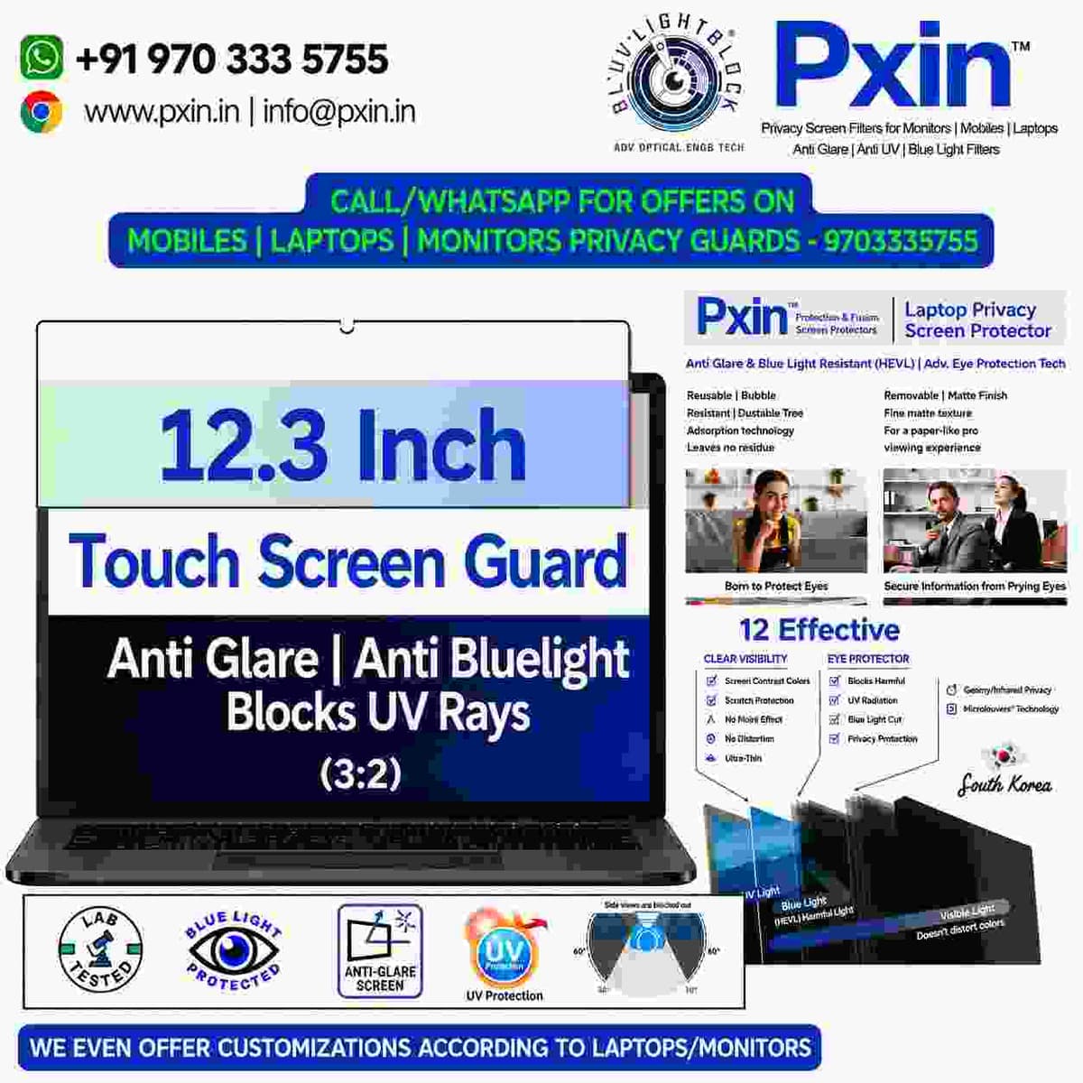 12.3 inch (3:2) Touch Laptop Anti Blue Light & Anti Glare Screen Guard - Image 1