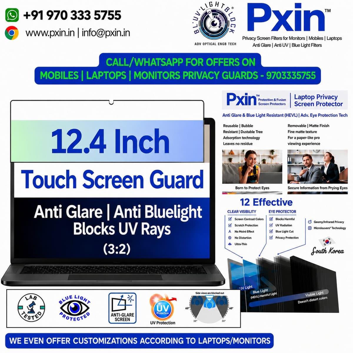 12.4 inch (3:2) Touch Laptop Anti Blue Light & Anti Glare Screen Guard - Image 1